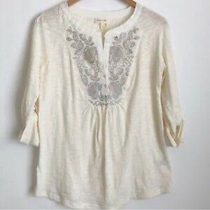 Anthropologie Meadow Rue Embroidered Cream Women's Top Medium